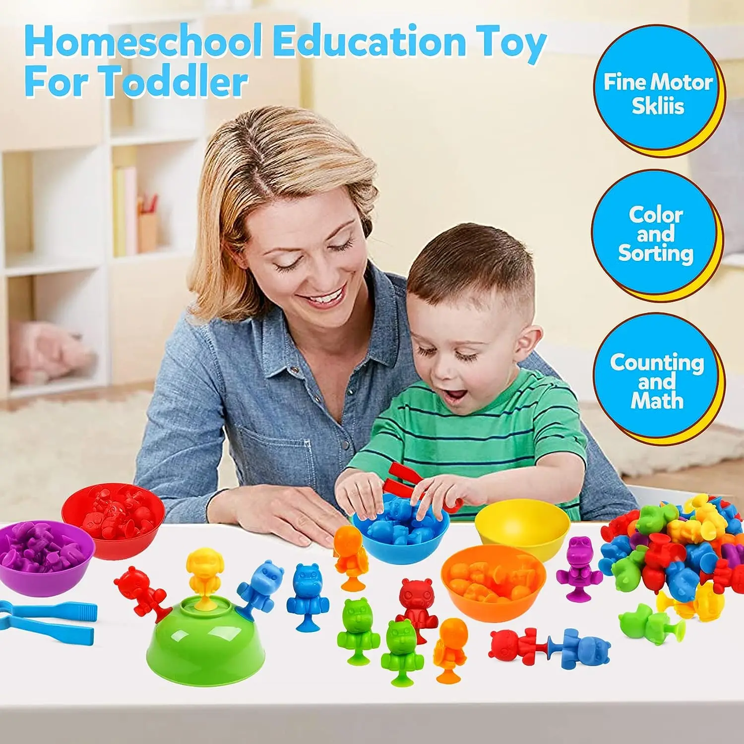 Монтессори сортировка цветов и подсчет животных игры для дошкольников математика обучающая игрушка на присоске Игрушки ванны развивающие