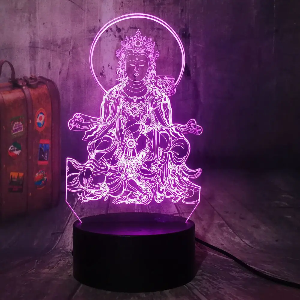 Avalokiteshvara Acrylic 3D LED Lamp Night Light WarmingLight USB Touch 7 Colors Change Illusion Lamp Home Decor Table Lamp Gifts