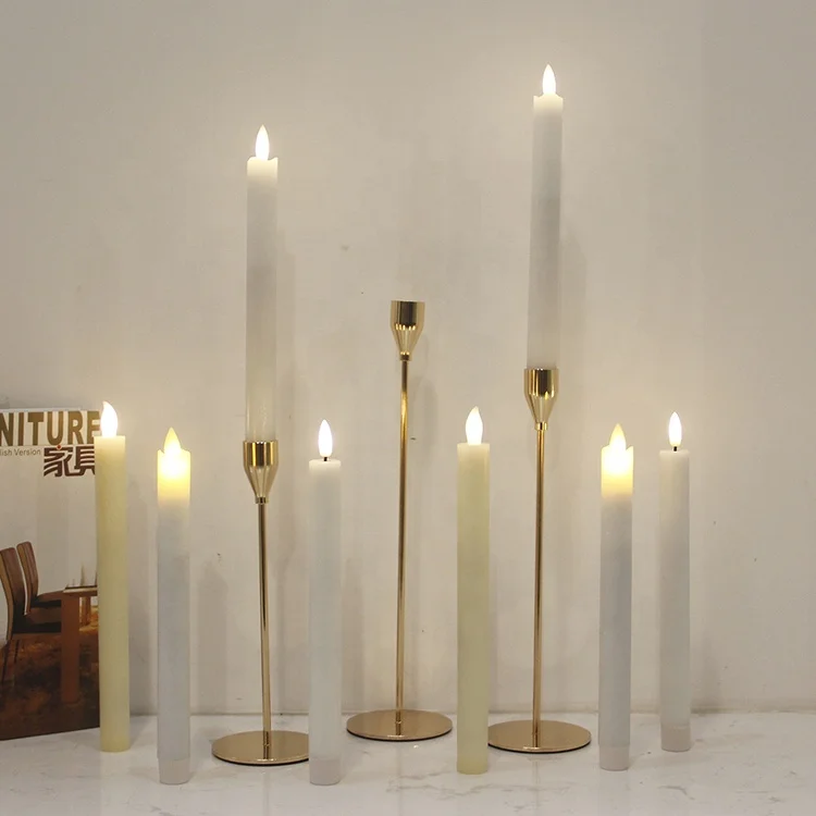 Wedding Decoration Set of 3 Rose Gold Rustic Table Morden Stick Tall Pillar Metal Candle Holder