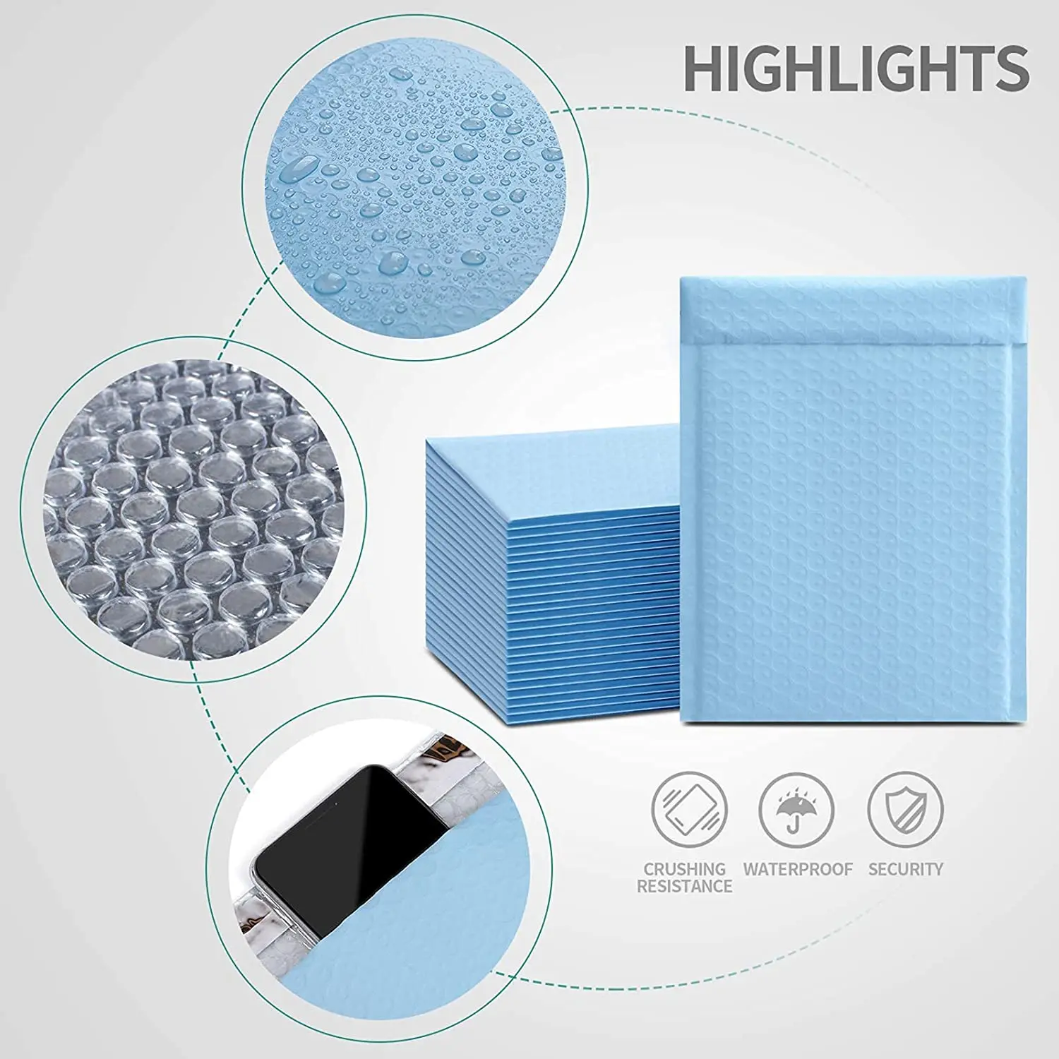 Factory Customized Logo Printed Biodegradable Blue Pink Plastic Air Bubble Padded Envelope Wrap Shipping Bag Poly Bubble Mailer