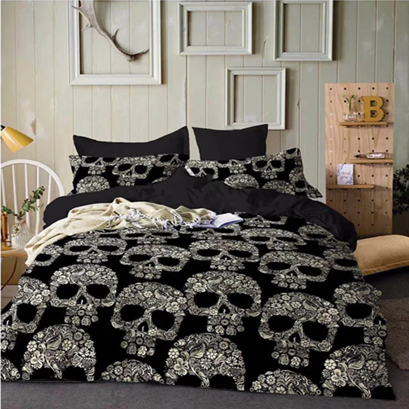 wholesale black Ghost head skull head polyester duvet cover pillowcase set for home dorm