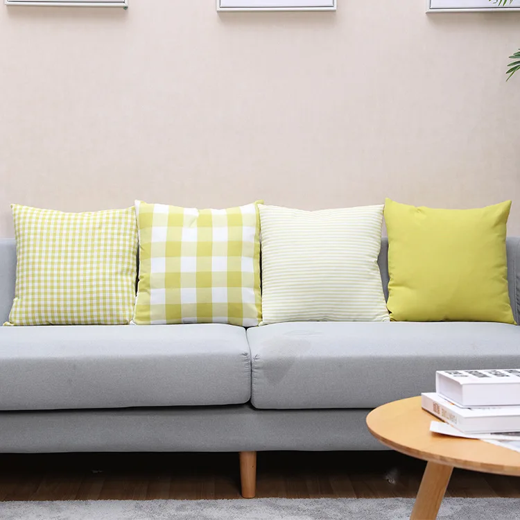 Nordic cotton and linen pillow with simple striped checkered headboard, sofa cushion, pillowcase, office car cushion