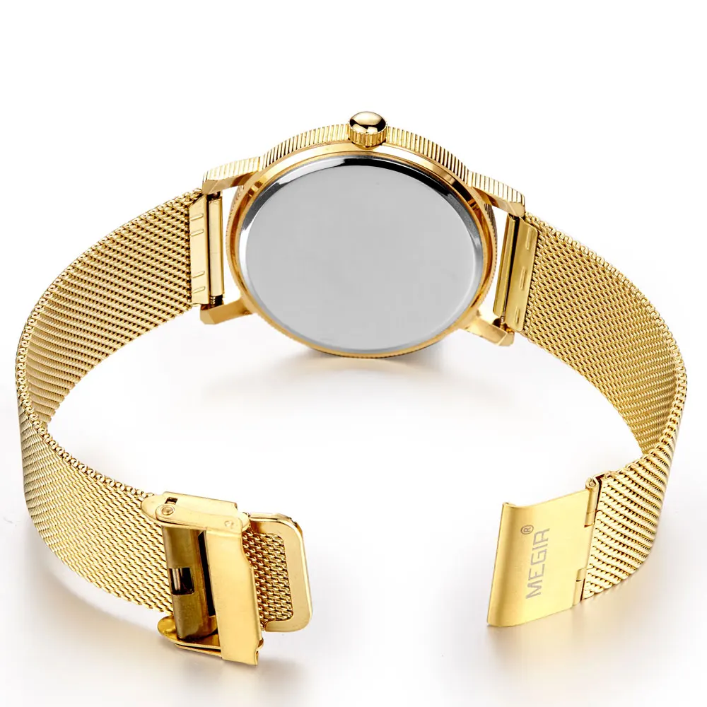 MEGIR 2032 USA badge Wristwatch Luxury Golden Bald Eagle Quartz Watch for Men