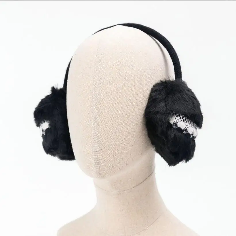 Черная вязаная кружевная отделка из искусственного меха ушные теплые наушники для женщин на заказ уличные пушистые зимние езды