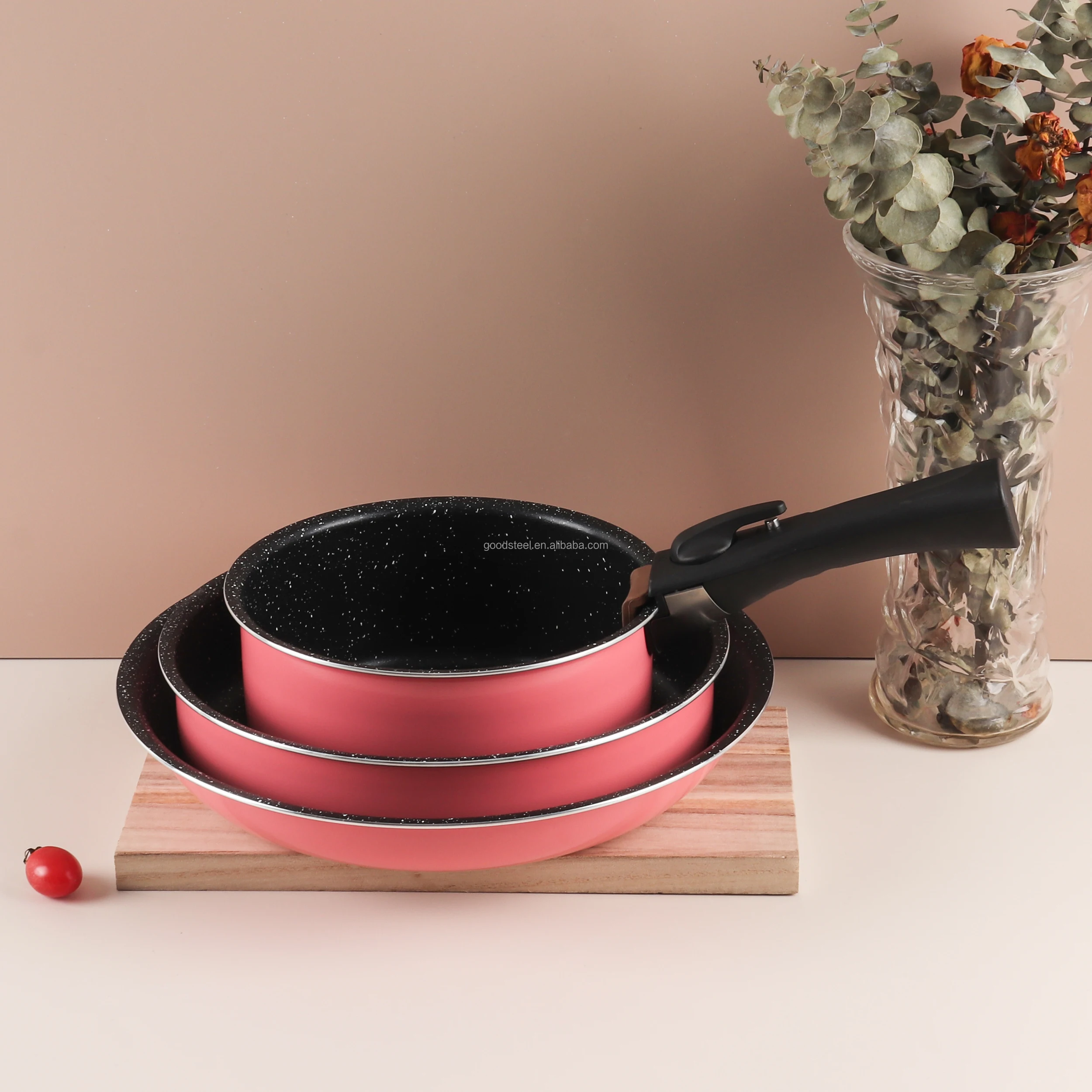Induction Frying Pan Set Removable Ergonomic Interchangeable Handle Gas Grill Wok Pan Cookware Sets Induction Durable Metal
