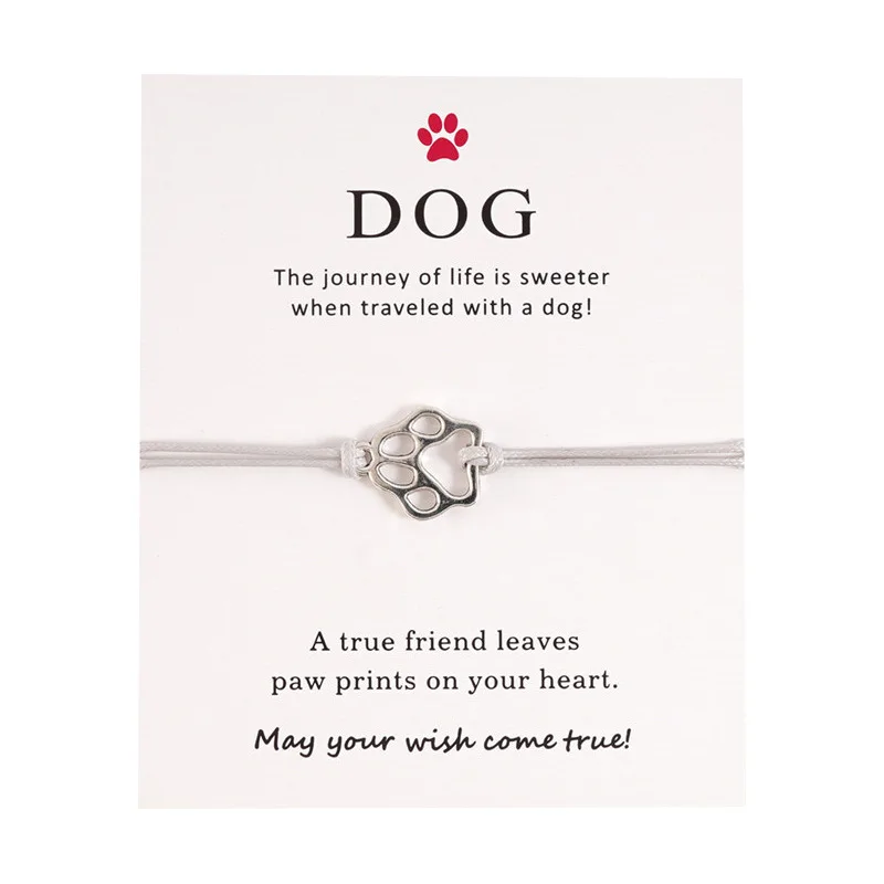 Wholesale Wax Woven Adjustable String Bracelet Fashion Dog Paw Charm Blessing Card Bracelet For Promotional Gifts