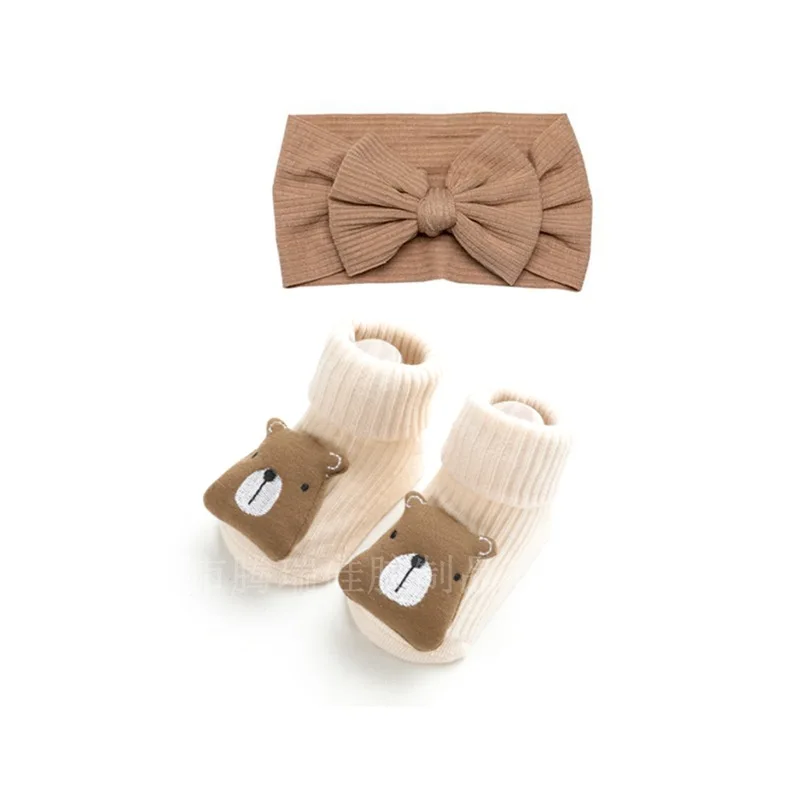 Baby Hairband Floor Socks Set Baby Solid Color Bow Hairband Cartoon Cute Animal Socks Set
