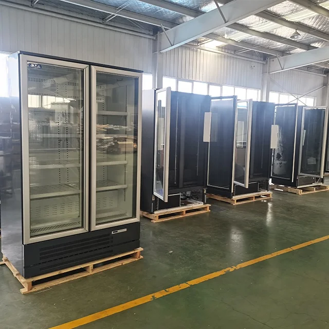 Коммерческая стеклянная дверь напитков холодильник вертикальный супермаркет дисплей морозильник холодильное