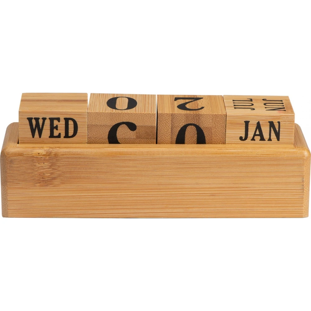 Custom Logo Reusable Non-Slip Bottom Everlasting Bamboo Board Blocks Rolling Desk Calendar For Office
