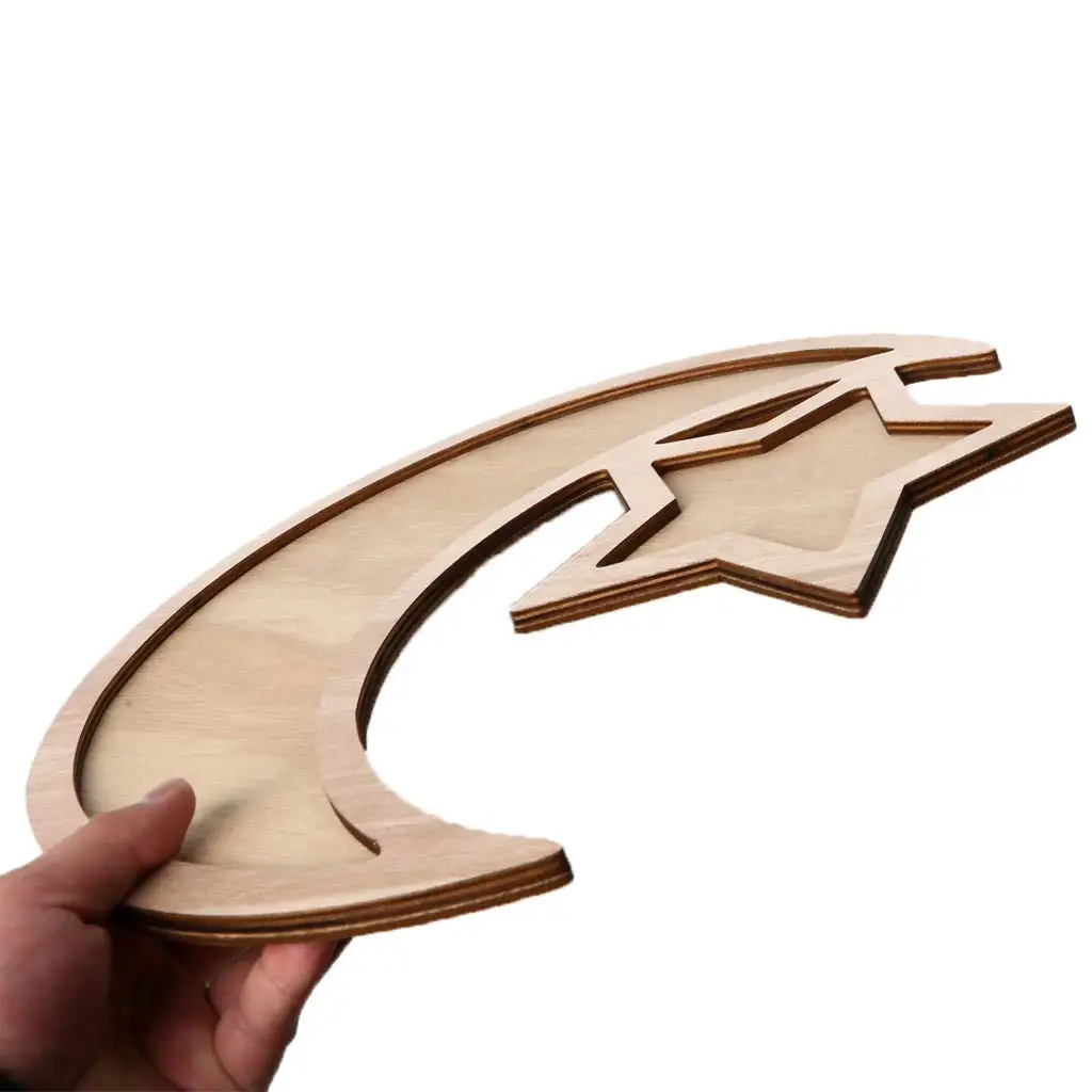 
Wooden Moon Star Tableware Tray Display Eid Mubarak Party Serving Ramadan Decoration 