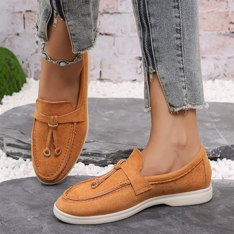Womens Spring Working Top Quality Loafers Rubber Suede Casual Solid Ladies Slip On Comfortable Flat Shoes