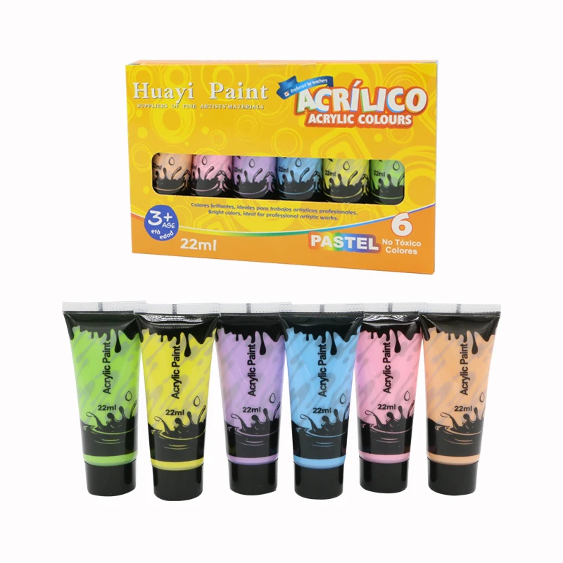 Bview Art 6 Pastel Colors 22ml Water Proof Kids Pastel Acrylic Paint Set for Painting Crafting