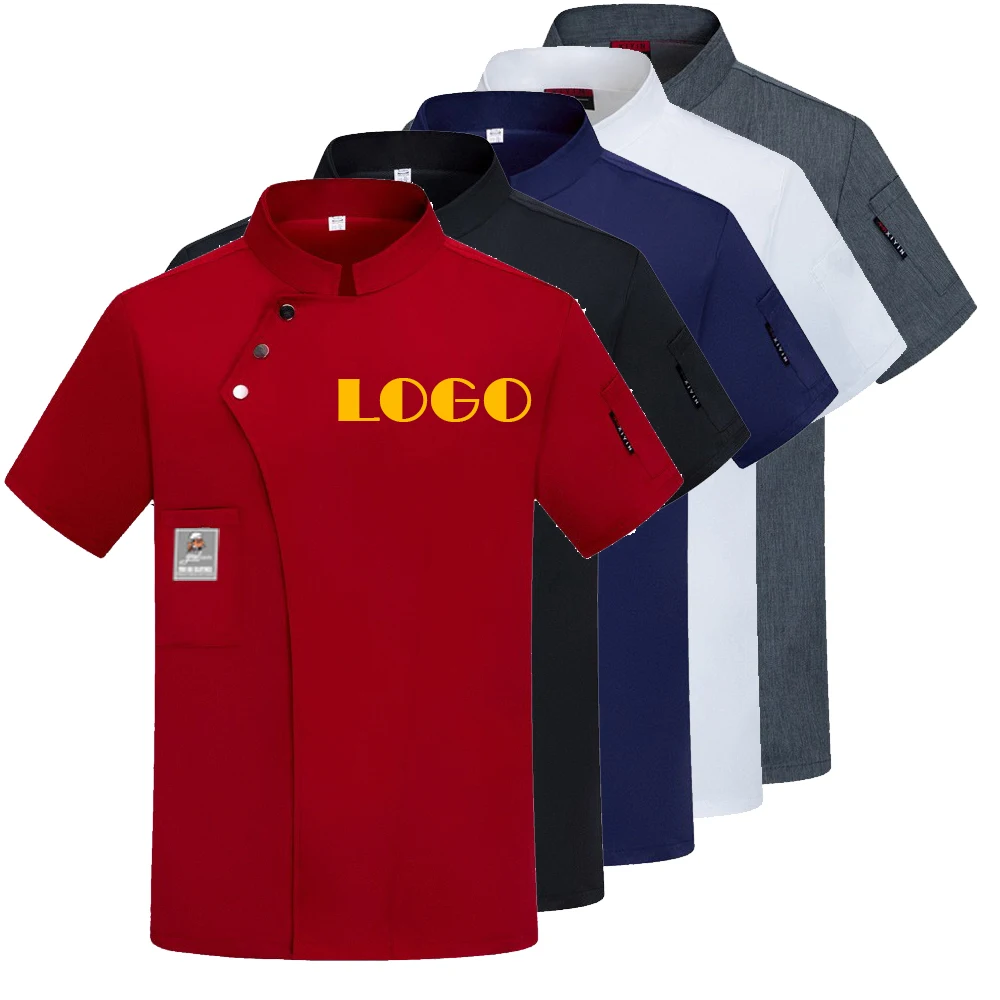 Logo Printing Hotel cooking wear white chef clothes uniform unisex suit cook costume kitchen restaurant bar staff chef uniform