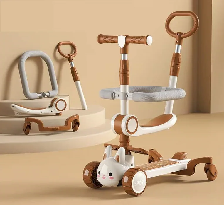 Wholesale 3-in-1 Plastic Kids Scooter for 2-7 Years Old Foldable with Flash Wheels for All Terrains