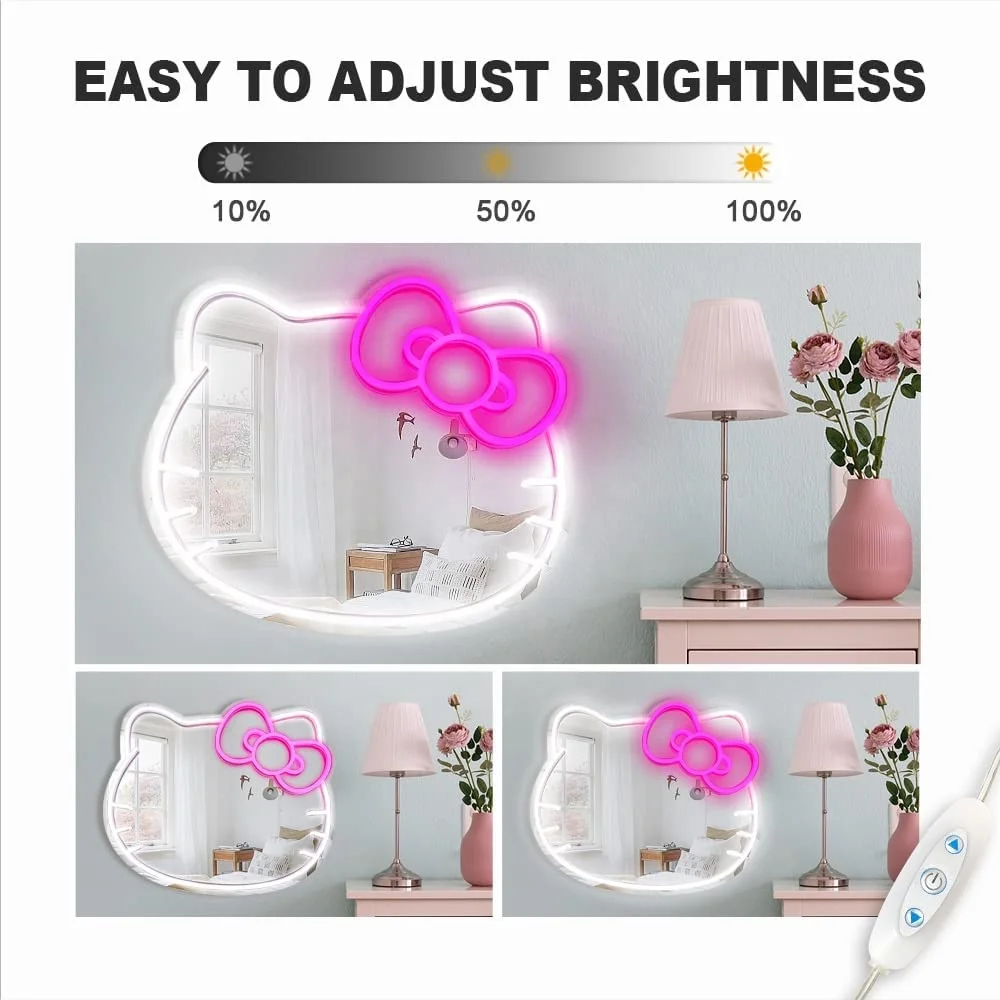 Wholesale modern simple large big bathroom wall decor vanity makeup smart led hello kitty mirror miroir spiegel espejo
