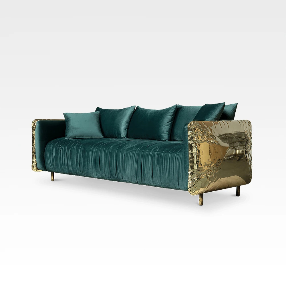 Living Room Green  vintage velvet Sofa Furniture Sets Restaurant Luxury Golden High Quality Solid Wood Inner Frame Velvet Sofa