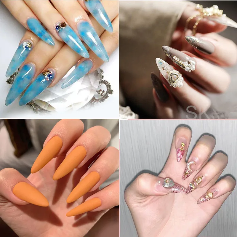 YIMART 600pcs/pack XL Lengthen Stiletto False Nails Oval Stiletto Sharp Full Nail Tips Acrylic UV Gel Full Cover Nail Tips