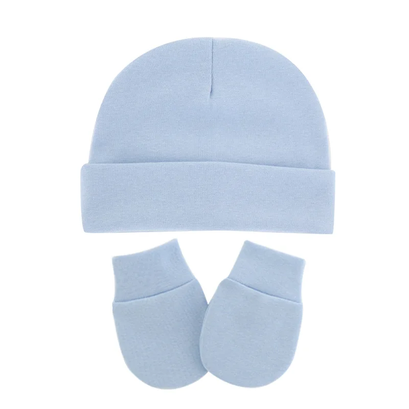A Hat For Newborns Anti-Scratch Set Baby Beanie Hat Solid Color Hood Baby Hats Baby Products
