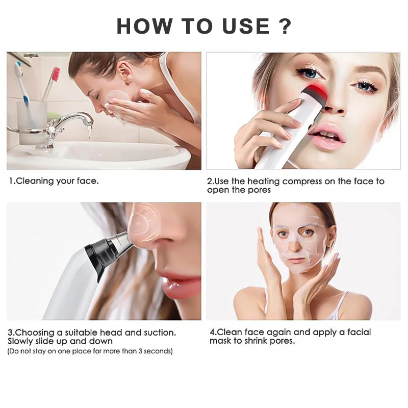 Electric Vibration Vacuum Suction Blackhead Remover Machine Hot and Cold Compress Whitehead Pimple Extractor Face Pore Cleaner