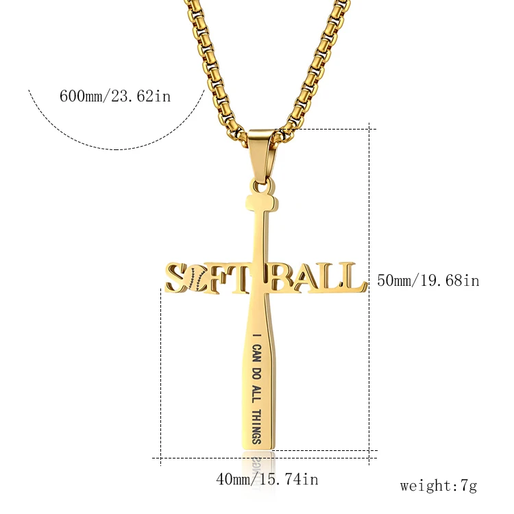Fashion New Baseball Cross pendant Stainless Steel Necklace gold plated Sports Baseball Pendant for men