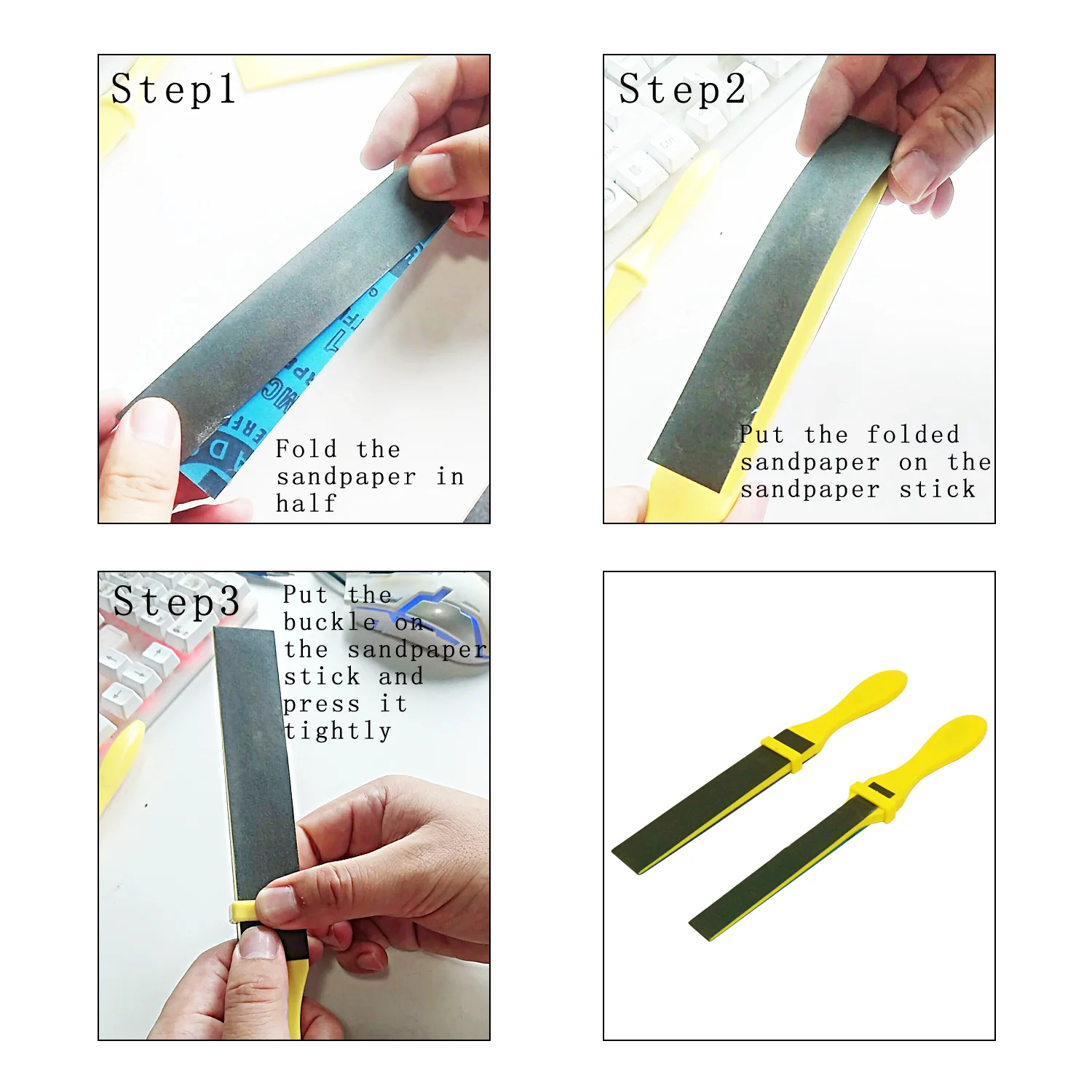 4pcs Jewelry Hand Sanding Tools Roll Half Round Polishing Roll Abrasive Sandpaper Holder Clamp Sandpaper Sanding Bar Set