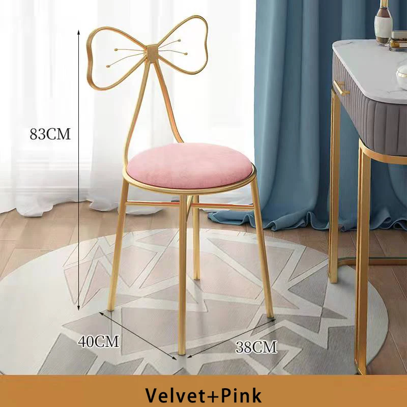 Pink Make Up Stool Dressing Table Stool Velvet Dressing Table Chair With Bow Knot Backrest