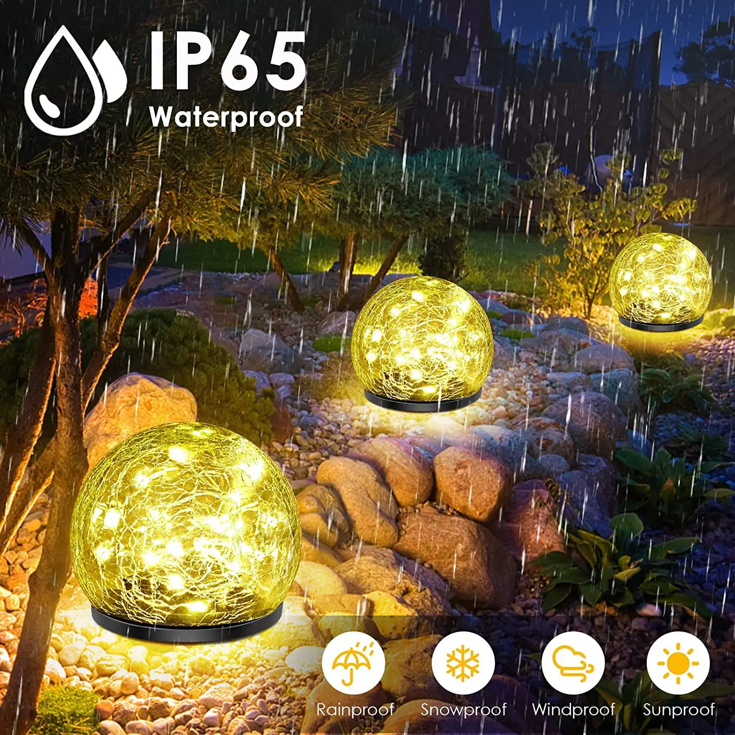 Garden Solar Ball Lights Outdoor Waterproof Cracked Glass Globe Solar Power Ground Lights for Path Yard Patio Lawn