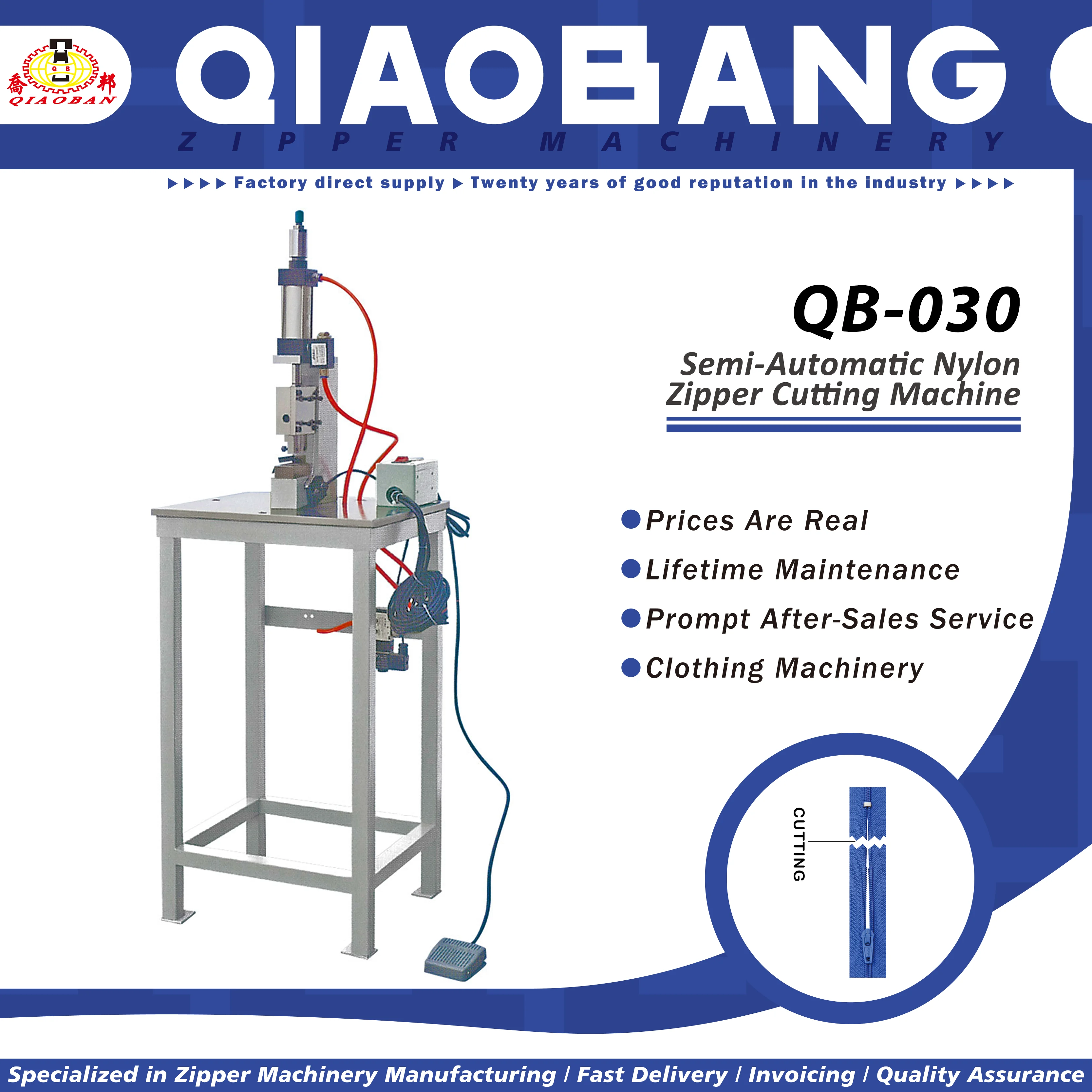 QB-030Semi-Automatic Nylon Zipper Cutting Machine for Semi-Automatic zipper machine