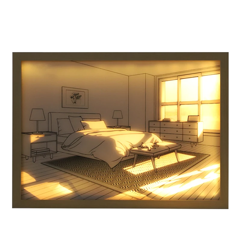 2023 New Design Shadow Box Frame With Led Great For Home Decor 3d Led Frame Lamp 3 Color Bedside Light Painting