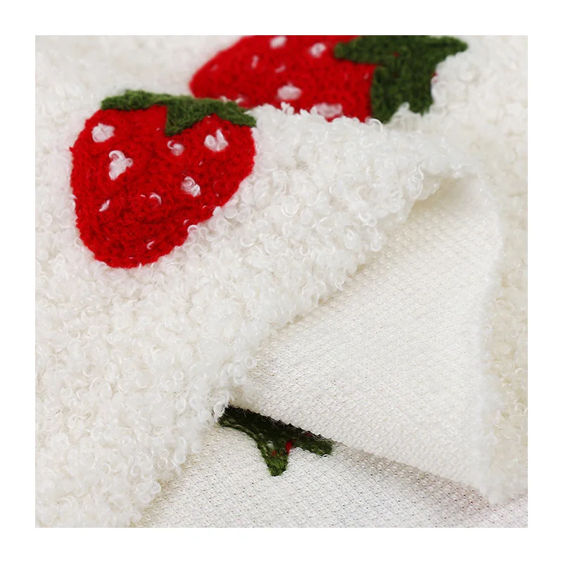 Sherpa Printed Strawberry Embroidery Polyester Fleece Knitted Fabric For Clothes