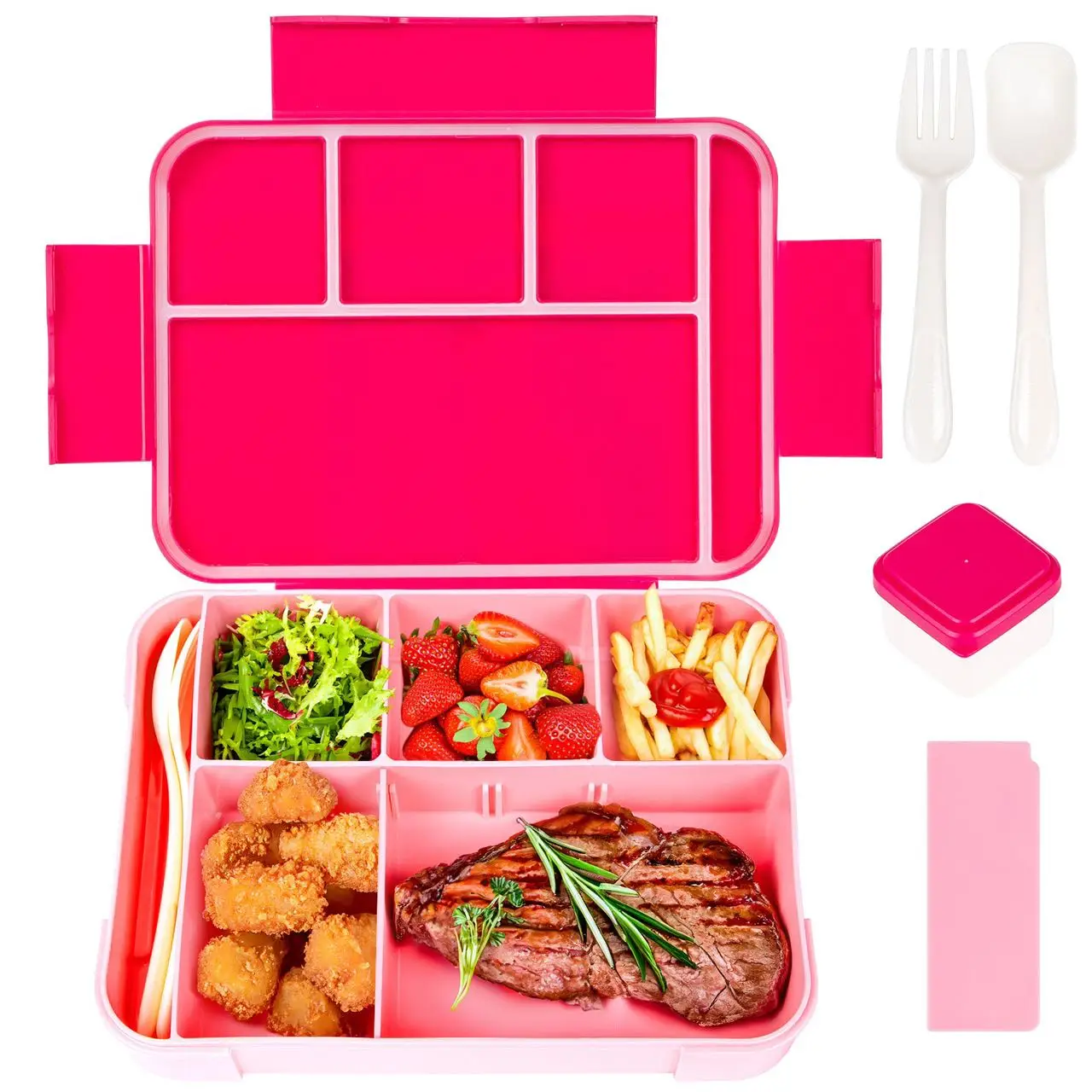 Sealed Leak-proof Rectangular Plastic Lunch Box With Spoon Fork And Salad Box Portable Lunch Box Set For Kids Workers Students