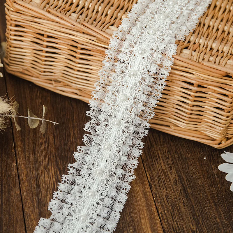 Width 6cm Pleated Black White Mesh Embroidery Lace Clothing Accessories For DIY Decoration Sleeves Neckline Skirt