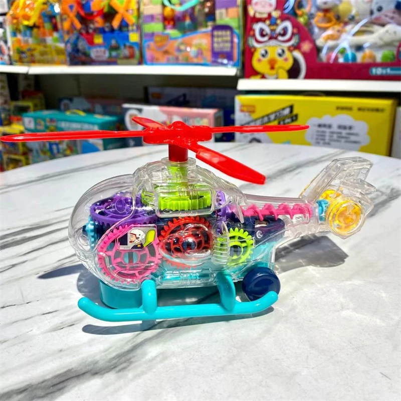 Детское электрическое прозрачное снаряжение, универсальный маленький поезд, легкий музыкальный самолет, вертолет, электрическая игрушка для мальчиков и девочек