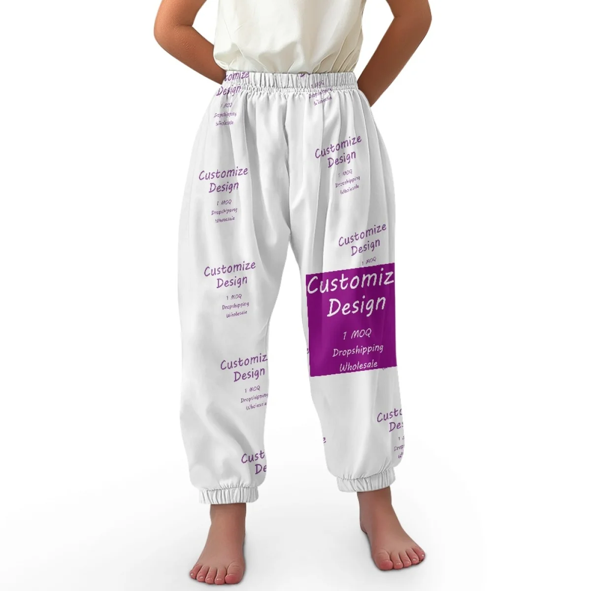 New Baggy Sweatpants Custom Print on Demand Sportswear Dropshipping Unisex Wide Leg Jogger Pants with Elastic Waistband for Kids