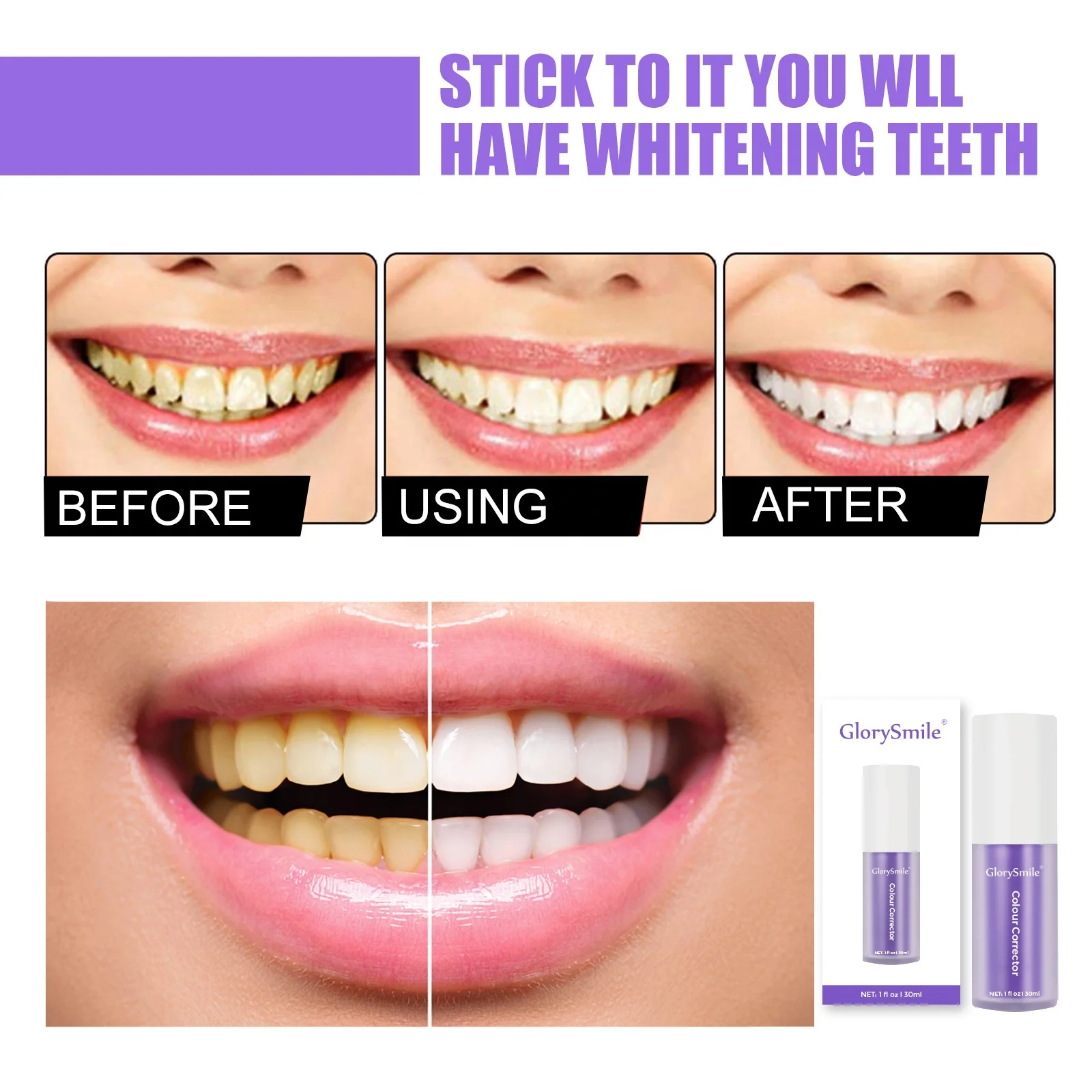 Fast whitening teeth V34 Purple Teeth Color Corrector Whitening Toothpaste For home use
