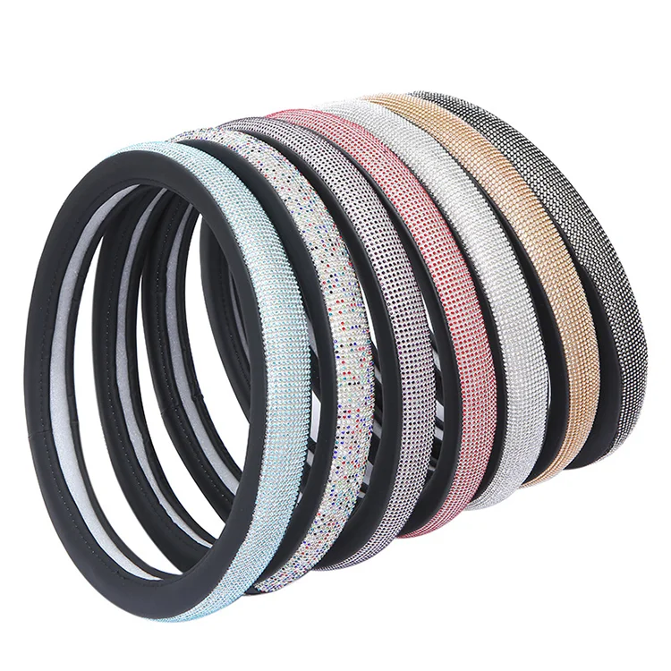 Cute Bling Car Accessories Decor Set Shining Rhinestone Diamond Safety Car Crystal Seat Belt Handbrake Steering Wheel Cover
