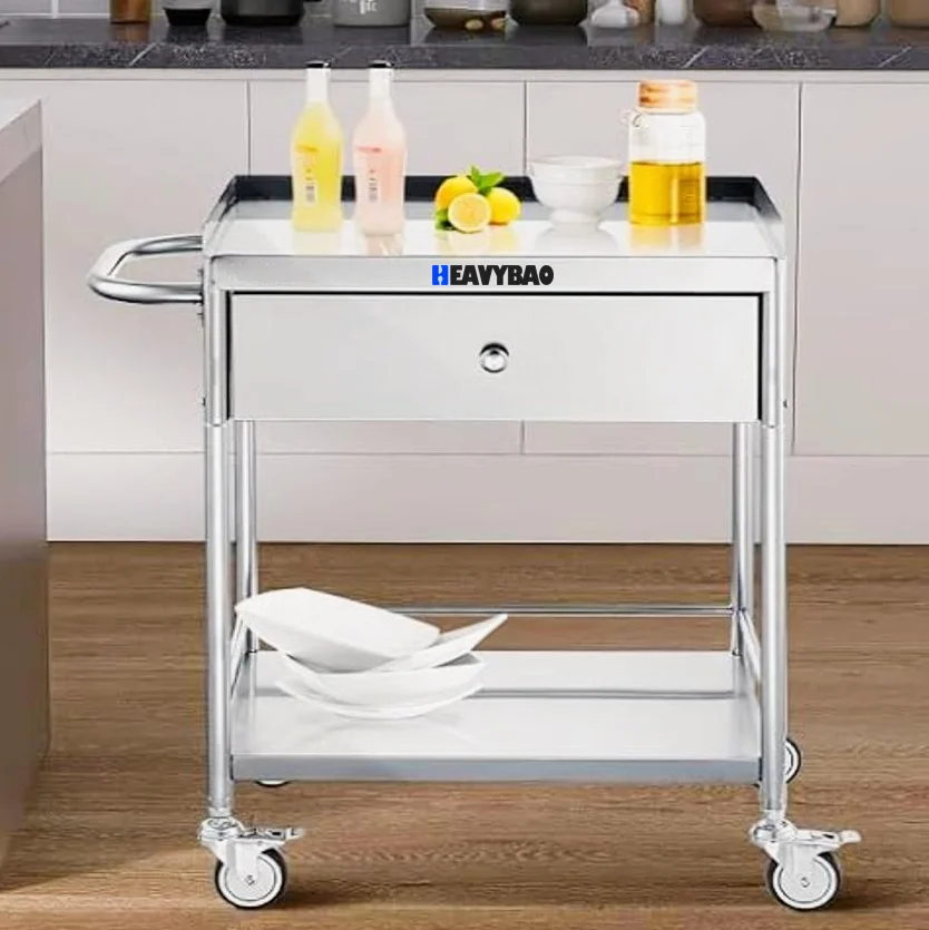 Heavybao Commercial Stainless Steel Medical Cart Serving Trolley for Lab Clinic Kitchen Salon Hospital Hotel Use