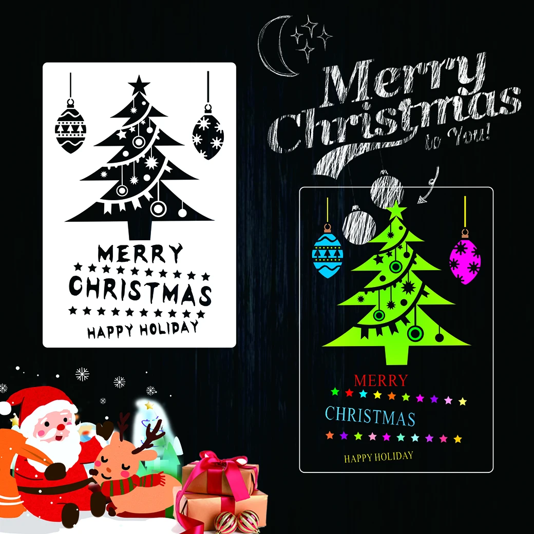 Washable Painting Template For Wall Window Decoration Merry Christmas Drawing Stencils