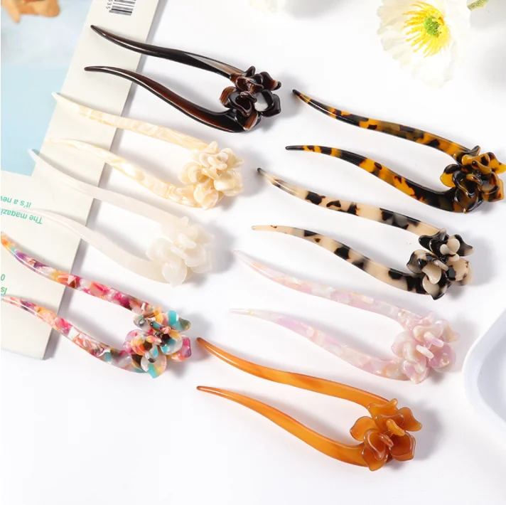 Acetate Hair Fork Carved Hair Chopstick Stick for Women Girl Vintage Chinese Style Packing Lady Color Accept Material Decoration