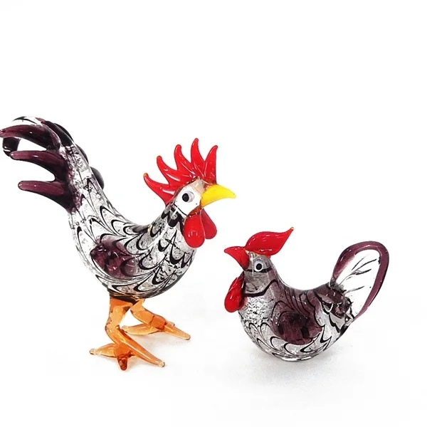 
Hand blown glass handmade rooster figurines 