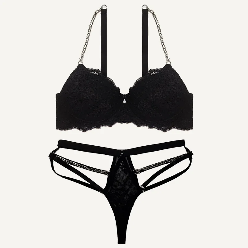 lenceria erotica women chain bra g-string Transparent bra panties sets sexy lingerie outfits lace bra and thong set