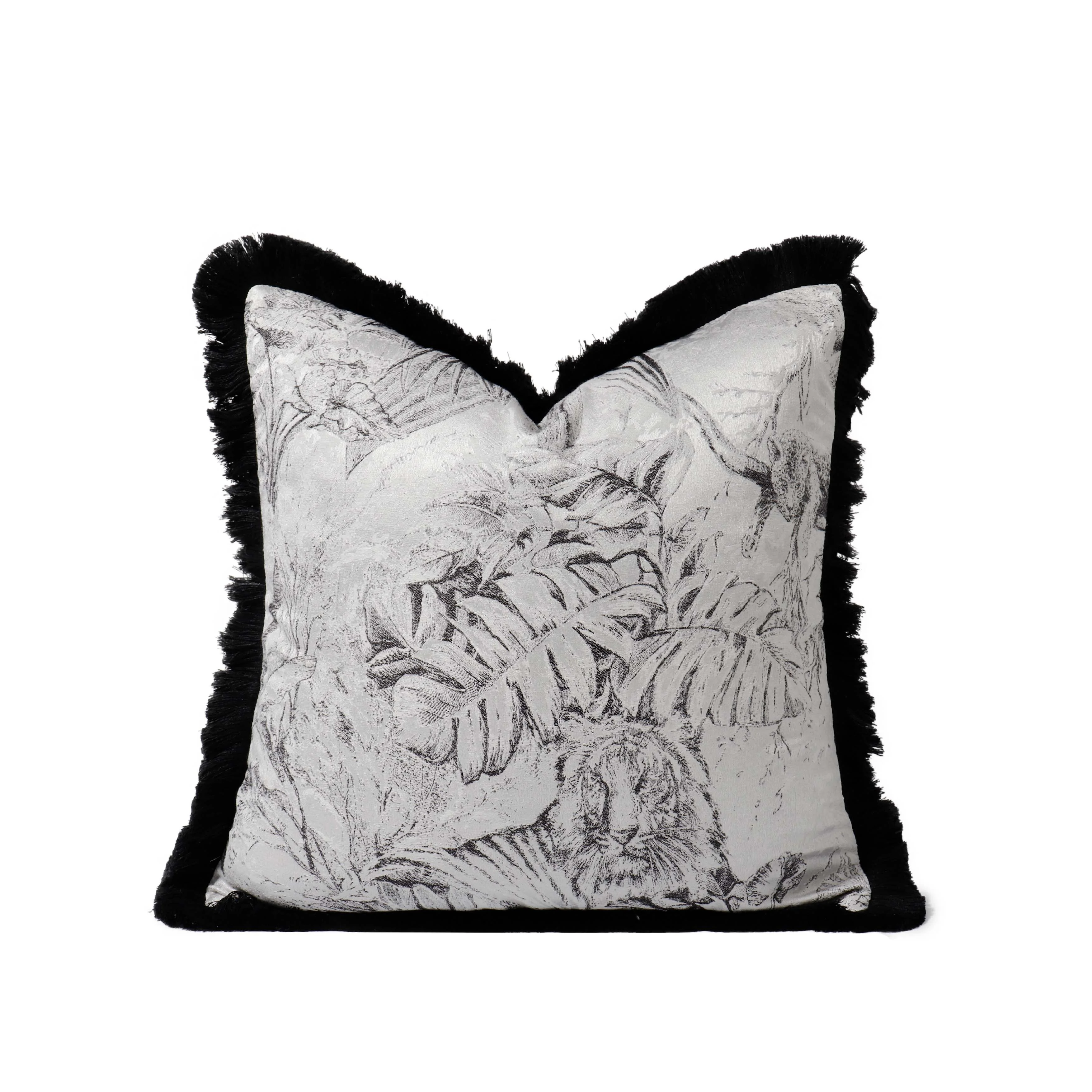 TIFFHOME оптовая продажа новые товары Моррис жаккардовый черный чехол с кисточками Новая китайская Съемная подушка
