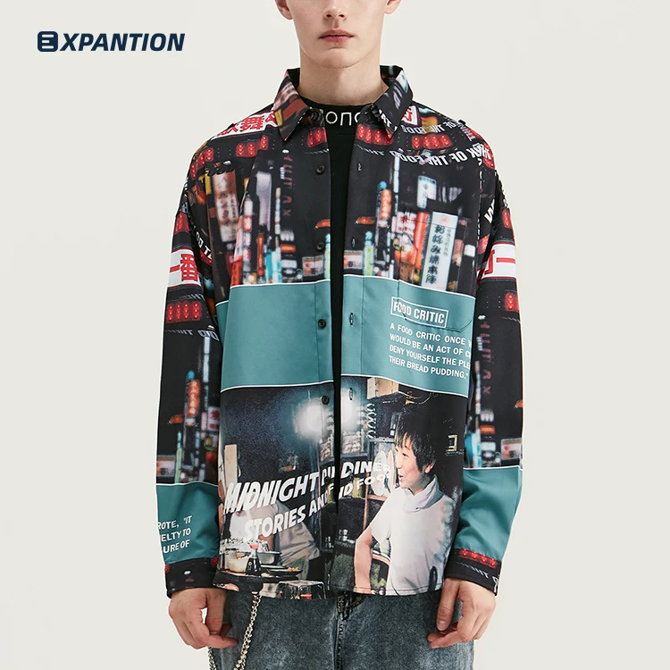 
EXP fashion brand Digital Printing Oversized Long Sleeve Hip Hop Men Tops Shirt 