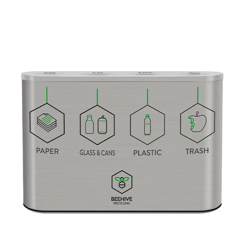 design outdoor metal 4 compartment garbage container segregated trash can recycle waste bin commercial stainless steel dustbin