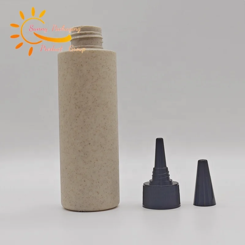100ml 250ml 300ml 400ml 500ml Biodegradable Soft Touch Hdpe Wheat Straw Empty Bottle with Plastic Twist Nozzle Cap for Oil
