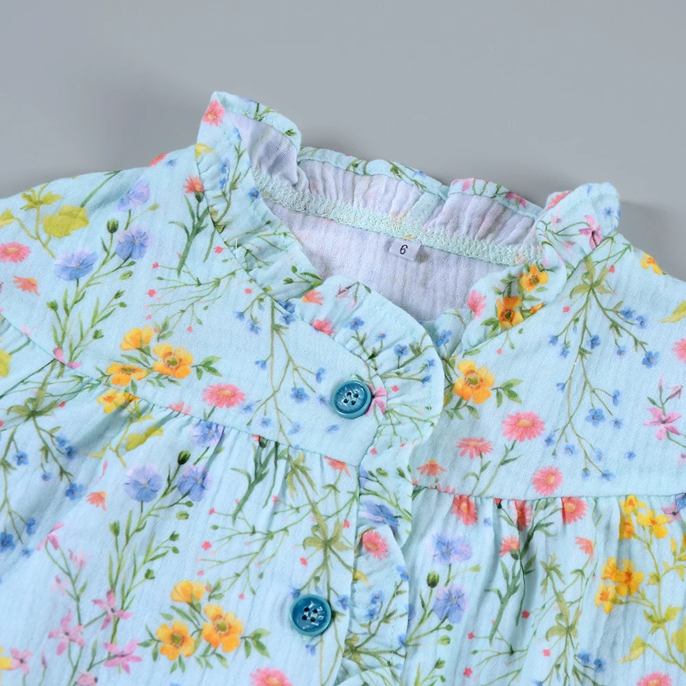 New Material Muslin Cotton Long Sleeves Floral Button Up Shirts Blouses for Toddler Girls Tops Shirts Clothing