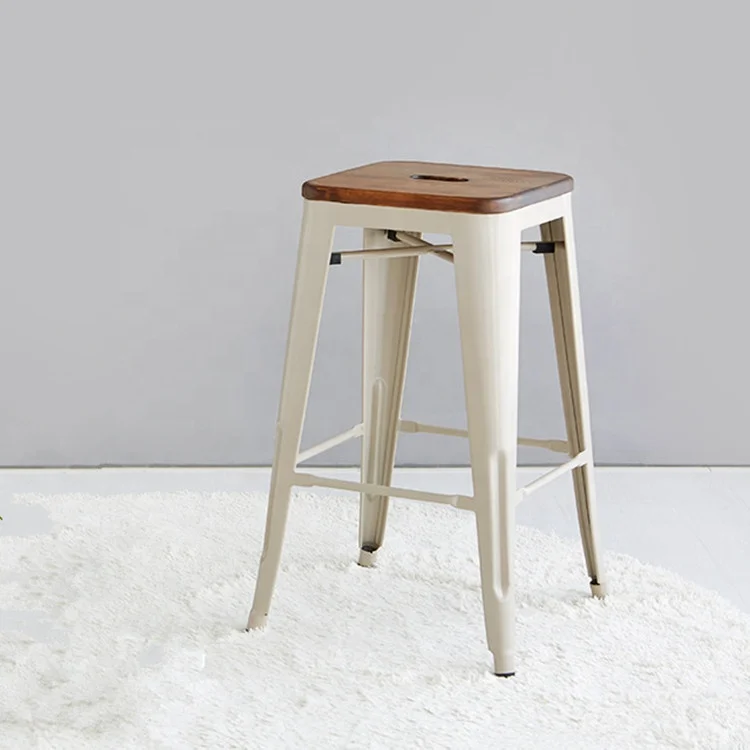 French Style stack counter dining stool metal iron bar stool with timber seat height 66cm