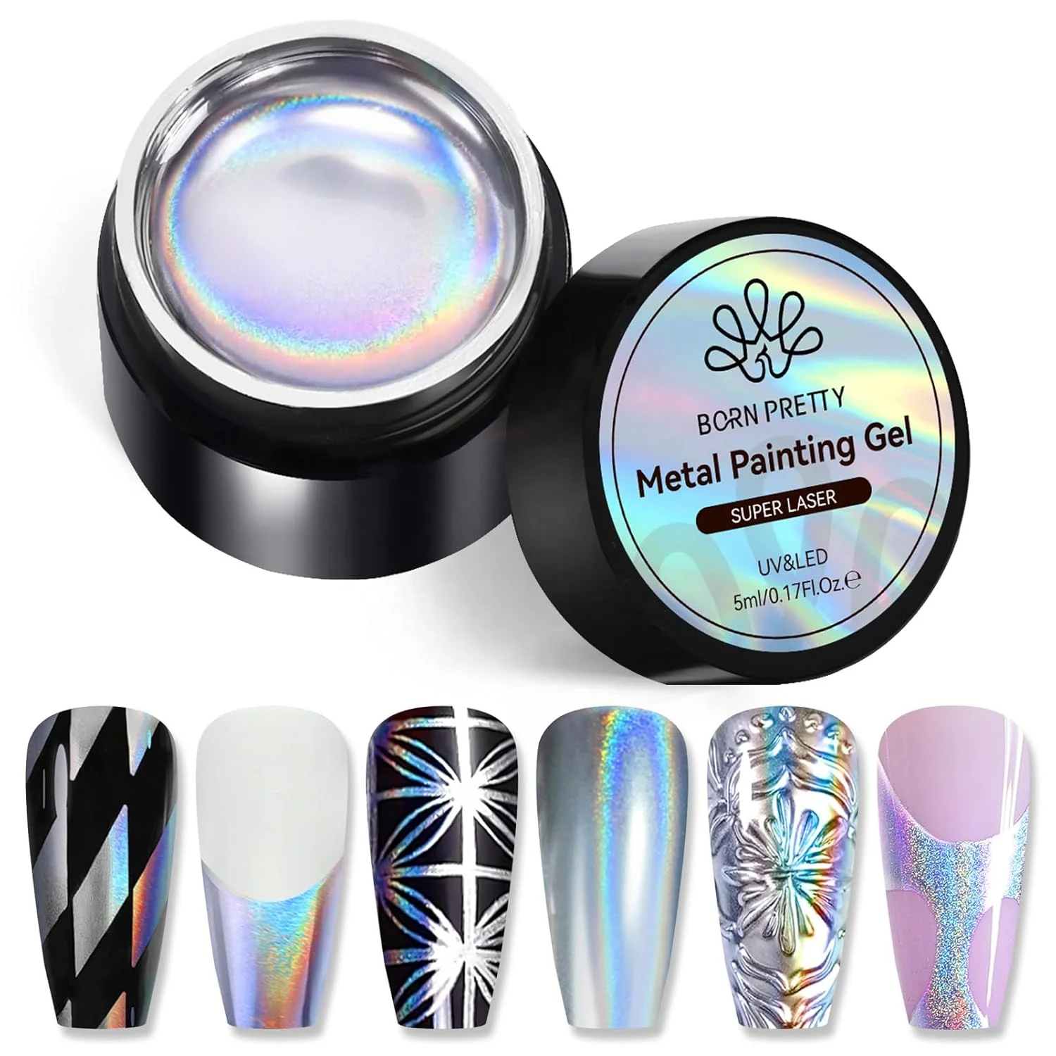 BORN PRETTY 8 Colors Plating Laser Silver Chrome Metallic Nail Polish Painting Gel No Wipe Mirror Effect Golden Metal Gel Paints