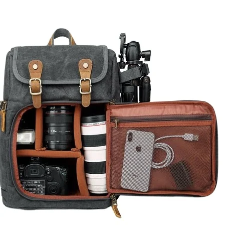 
Custom Outdoor Travel canvas Waterproof Camera Bag Dslr Camera Backpack Bag 
