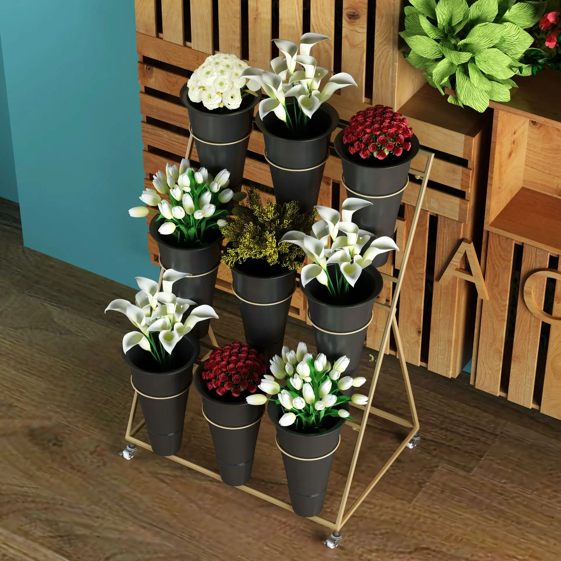 New Arrival Flower Display Rack Multi-tier Flower Rack Iron Flower Bucket Stand